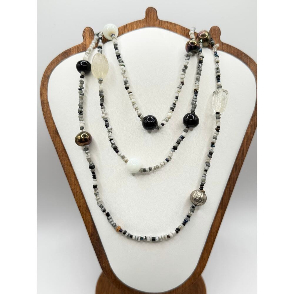 LONG BEADED CHAIN Smoky Faceted Crystal & Bronze Endless Layering Necklace